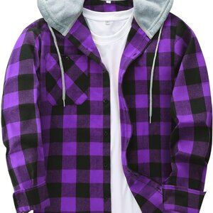 Comfortable Men's Flannel Hoodie: Stylish Plaid Shirt with Button Closure - XXL
